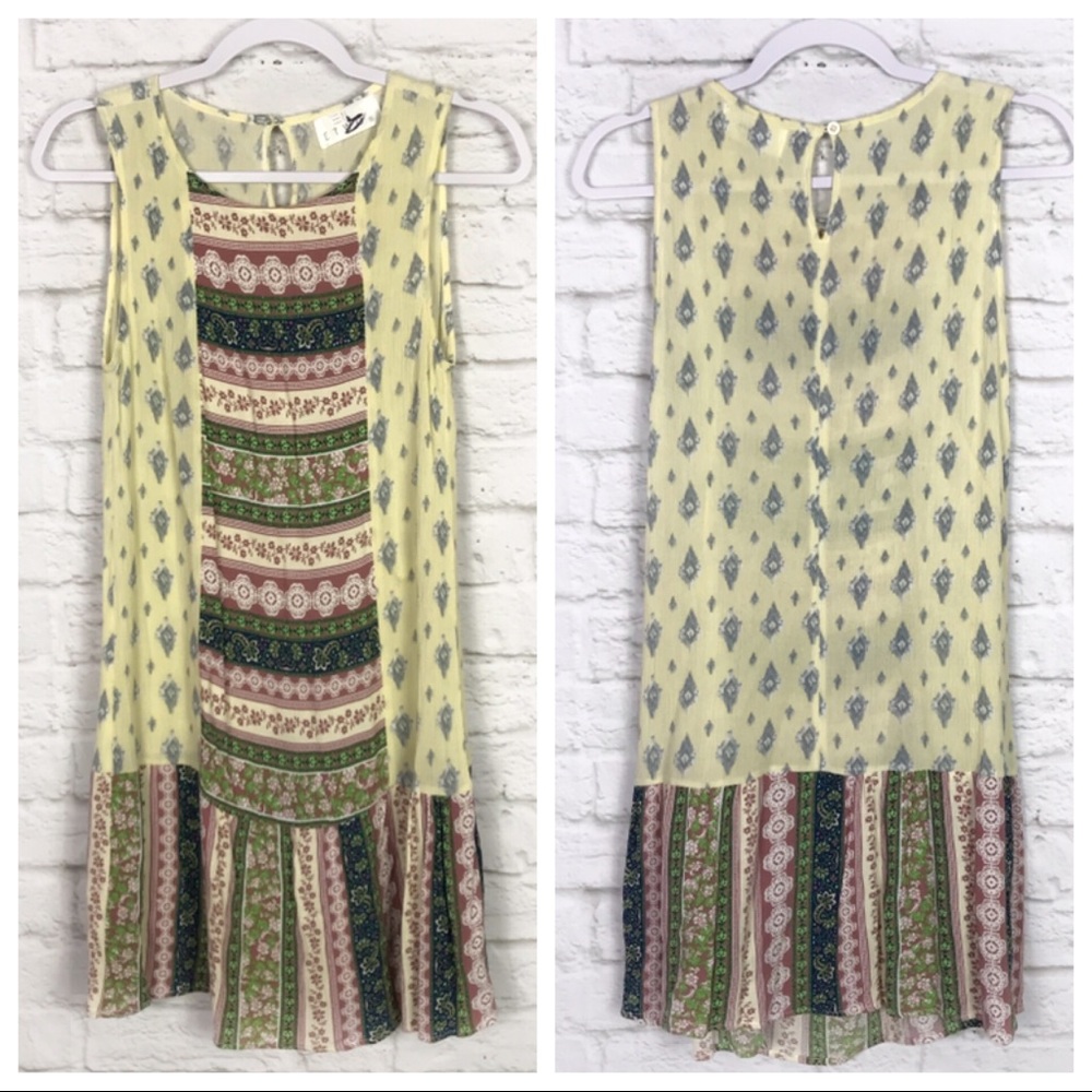 Etwo Yellow Boho Paisley Floral Sleevless Dress S